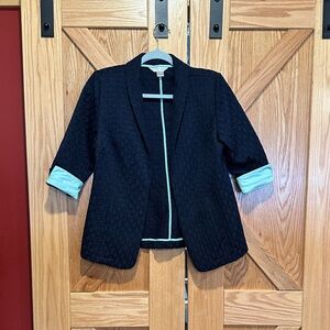 Christopher & Banks Navy Textured Blazer with Aqua Cuffs